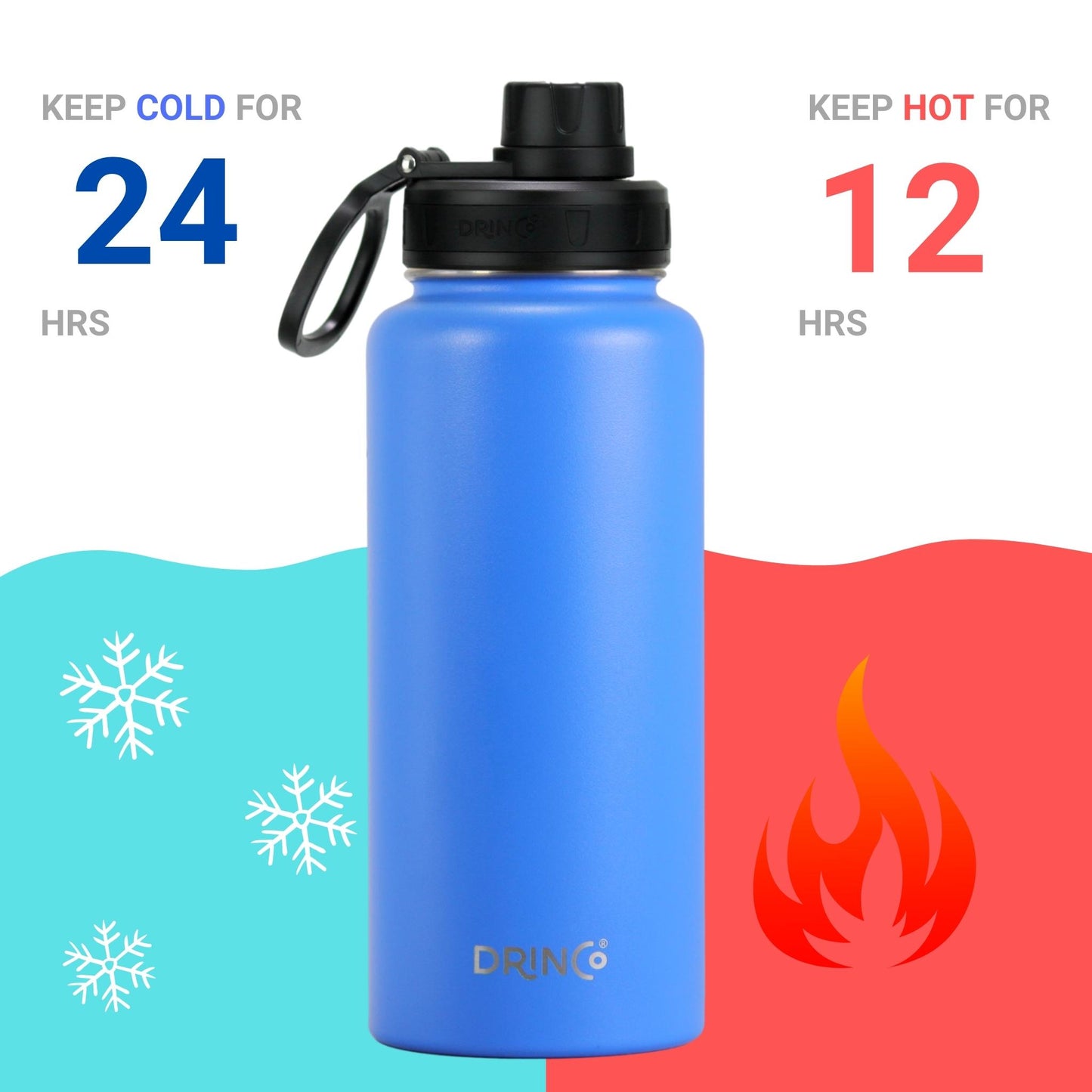 DRINCO® 32oz Stainless Steel Water Bottle (3 lids) - Royal Blue